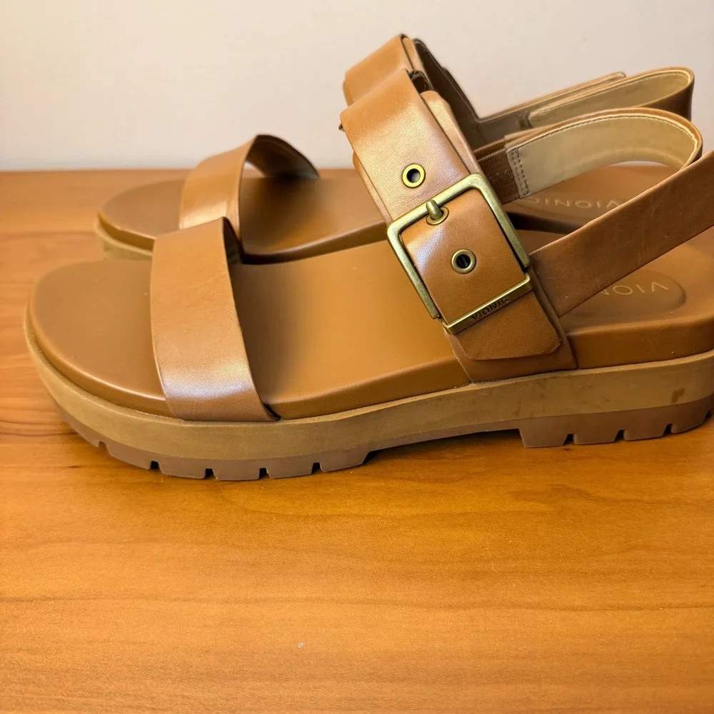Vionic Torrance Tan Leather Platform Lug Sole Slingback Sandals Womens 11